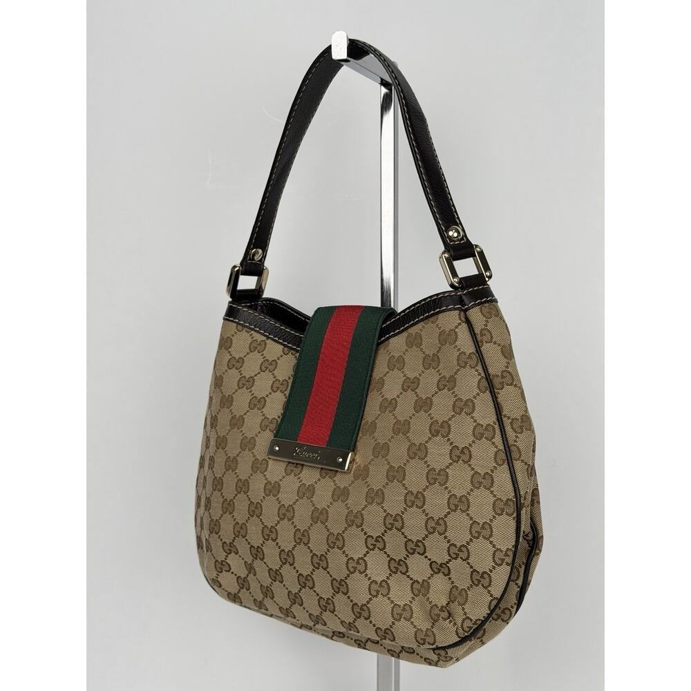 Gucci New Ladies Web Hobo Bag in Beige GG Canvas with Signature Web Stripe